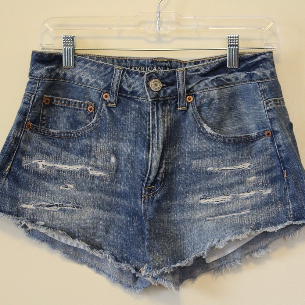 High-Rise Blue Denim Shorts